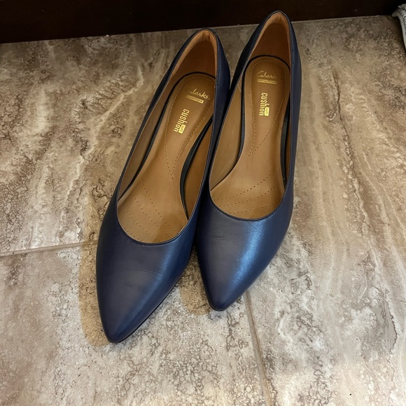 Clarks Shoes - Clarks Leather Navy Pumps 2 Inch Heel Size 9